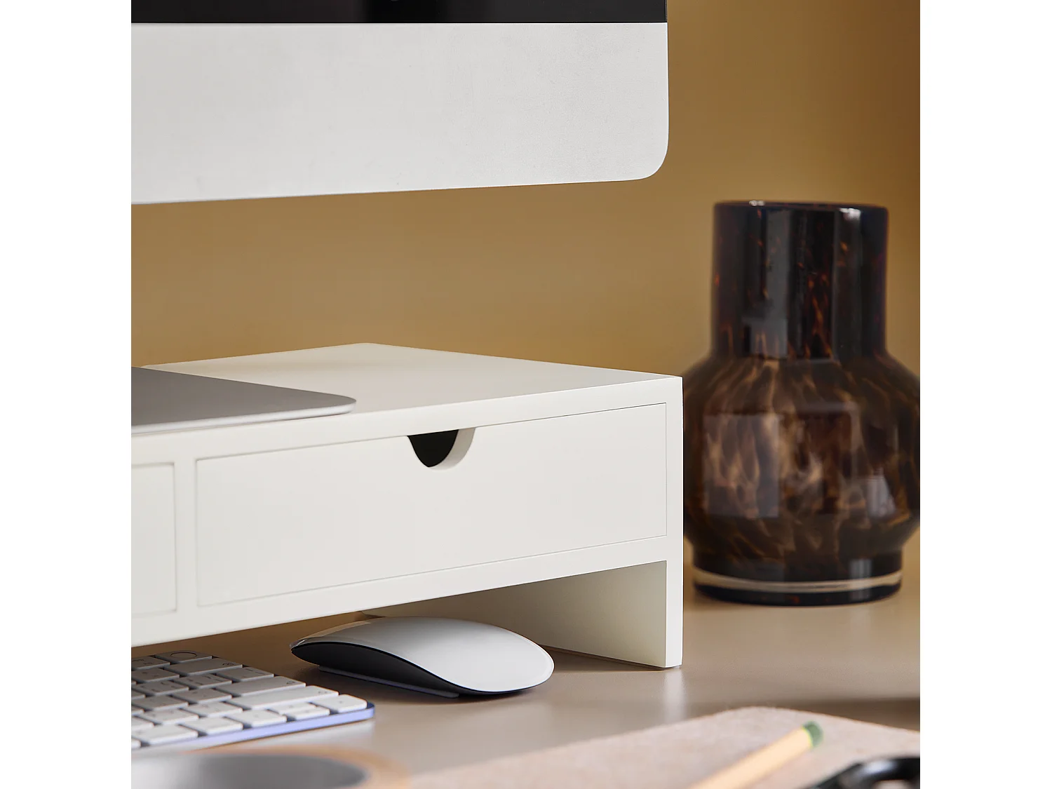 SoBuy BBF02-W Monitorstandaard Computerstandaard Bureau-organizer met 2 Laden