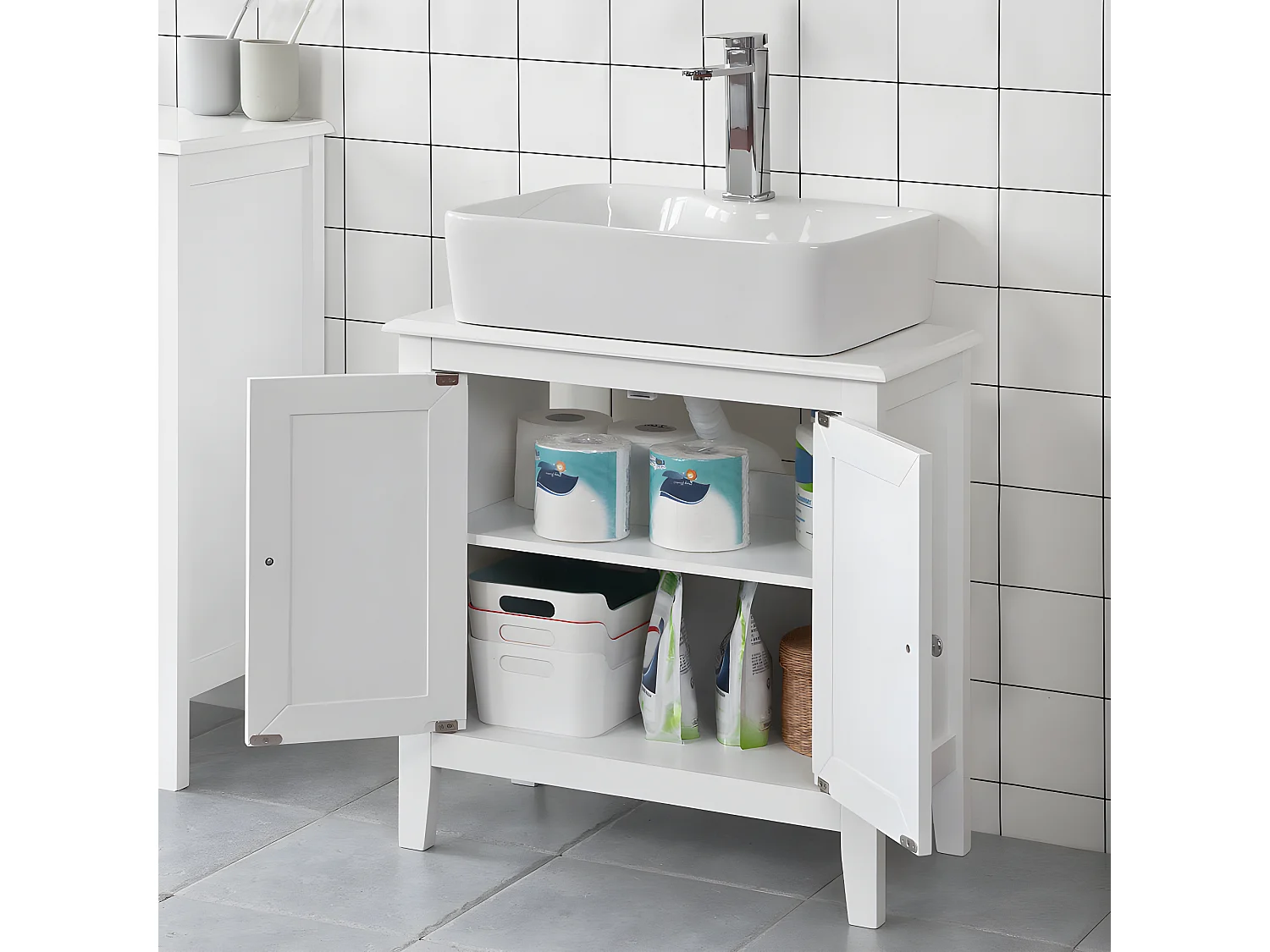 Armario para el Debajo del Lavado,2 Puertas,Blanco,L 60 x P 30 x H 62 cm FRG202-W SoBuy ES