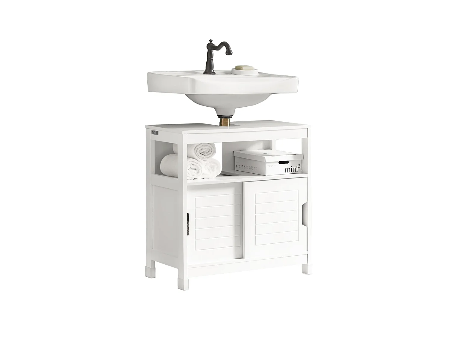 SoBuy Mobile Sottolavabo Per Bagno con Poggiapiedi Sottolavabo Bagno Mobile Bagno Sottolavabo Bianco FRG128-W