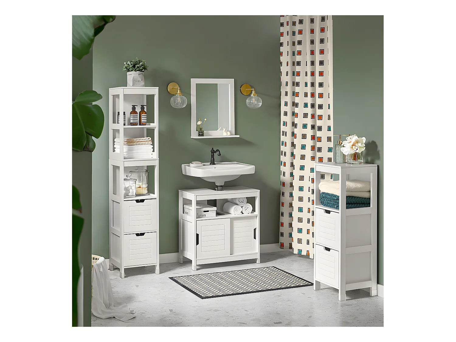 SoBuy Mobile Sottolavabo Per Bagno con Poggiapiedi Sottolavabo Bagno Mobile Bagno Sottolavabo Bianco FRG128-W