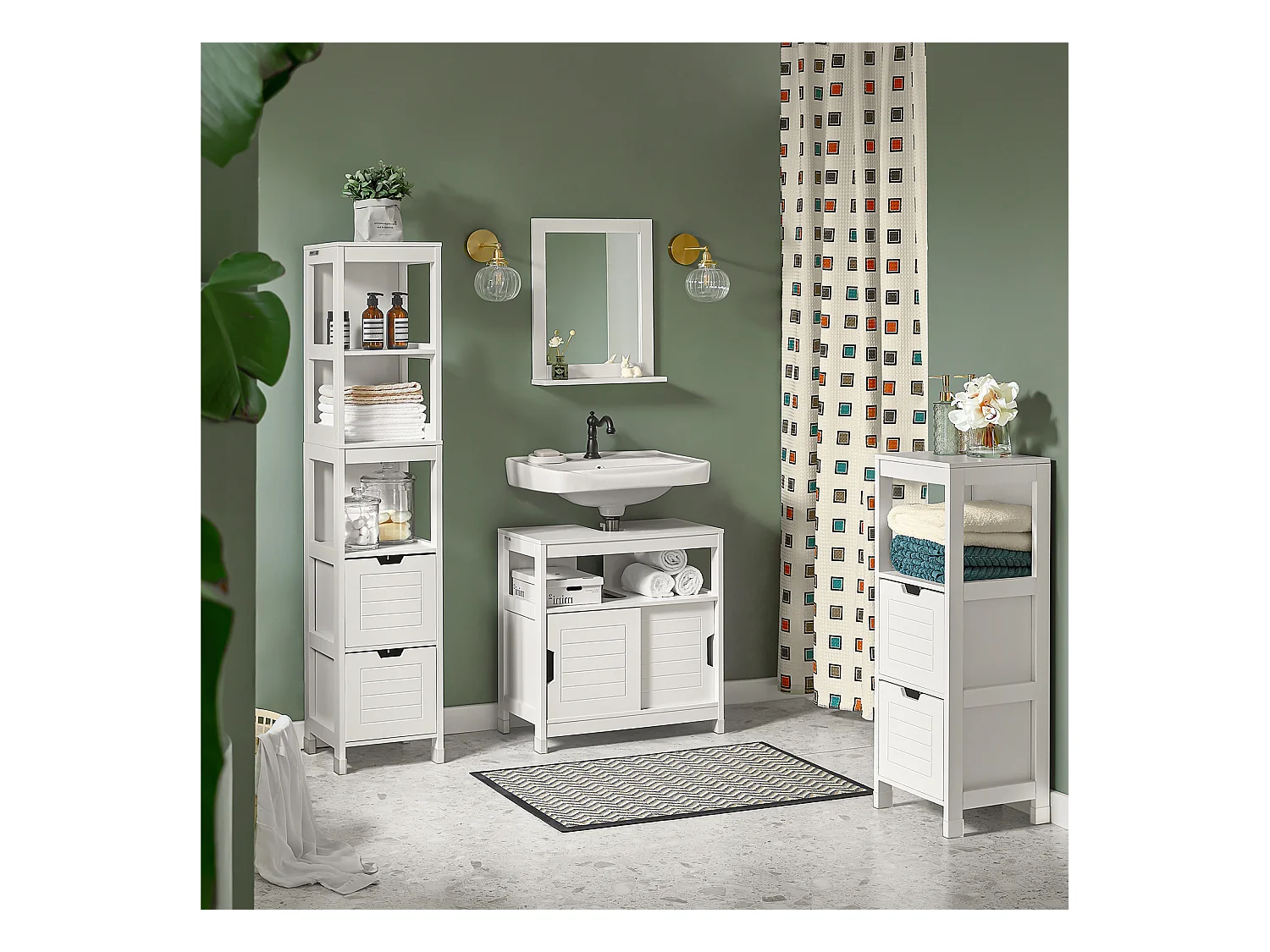 SoBuy Mobile Sottolavabo Per Bagno con Poggiapiedi Sottolavabo Bagno Mobile Bagno Sottolavabo Bianco FRG128-W