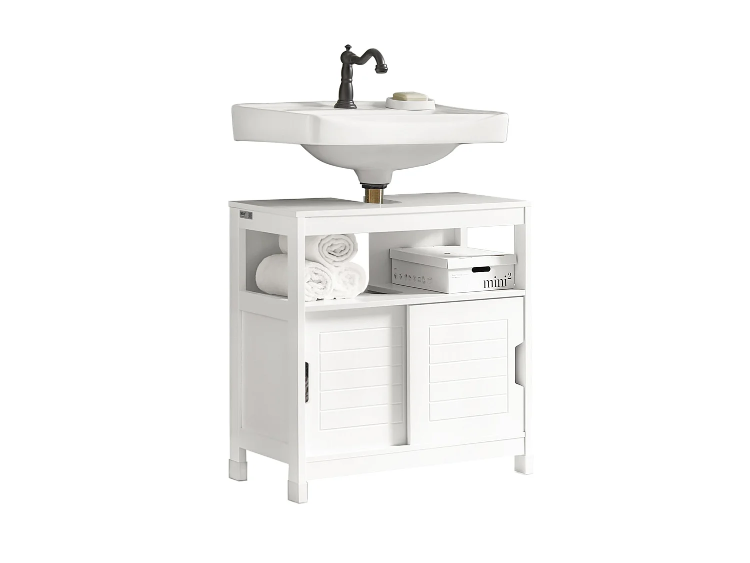 Mueble para Debajo del Lavabo,Armario de Baño de Suelo,1 Estante y 2 Puertas Correderas,H60cm,FRG128-W SoBuy ES