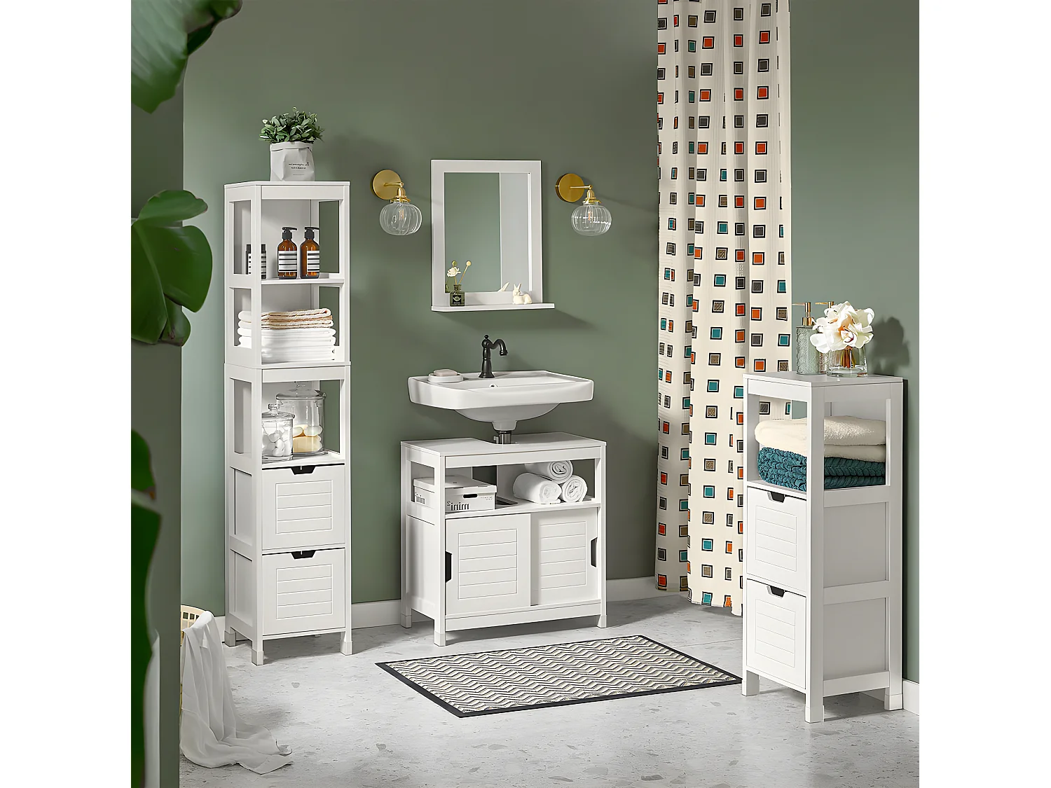 Mueble para Debajo del Lavabo,Armario de Baño de Suelo,1 Estante y 2 Puertas Correderas,H60cm,FRG128-W SoBuy ES