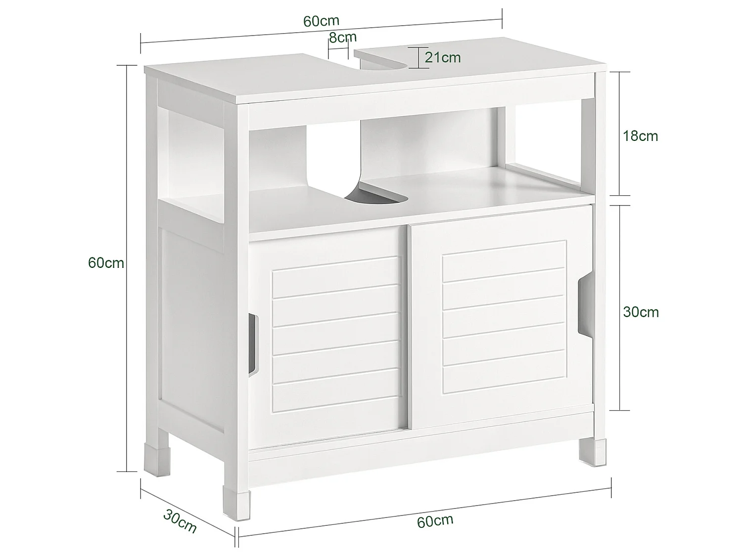 Mueble para Debajo del Lavabo,Armario de Baño de Suelo,1 Estante y 2 Puertas Correderas,H60cm,FRG128-W SoBuy ES