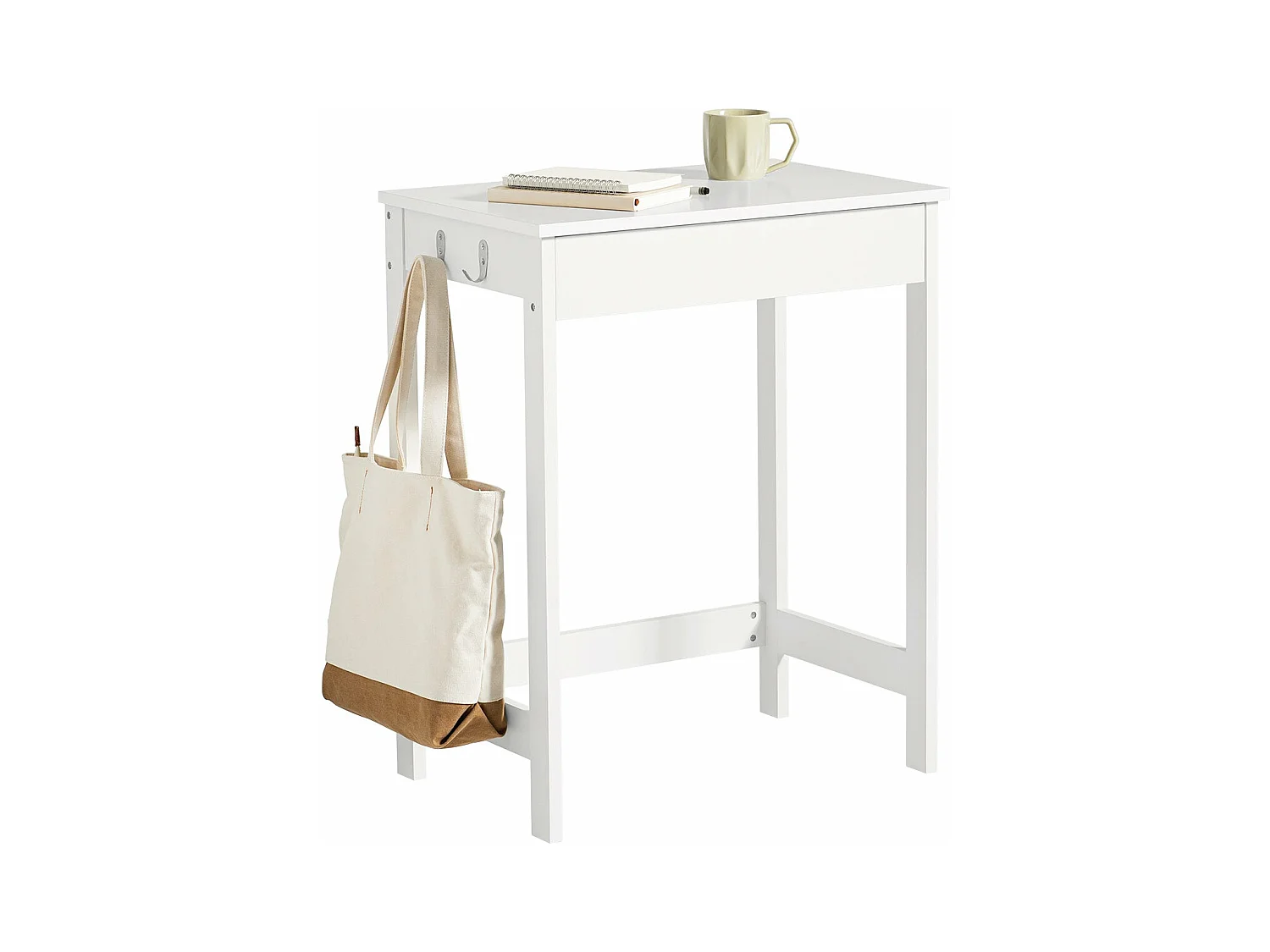 Table Bureau informatique Secrétaire avec 1 tiroir et 2 crochets Bureau d'ordinateur Blanc, FWT43-W