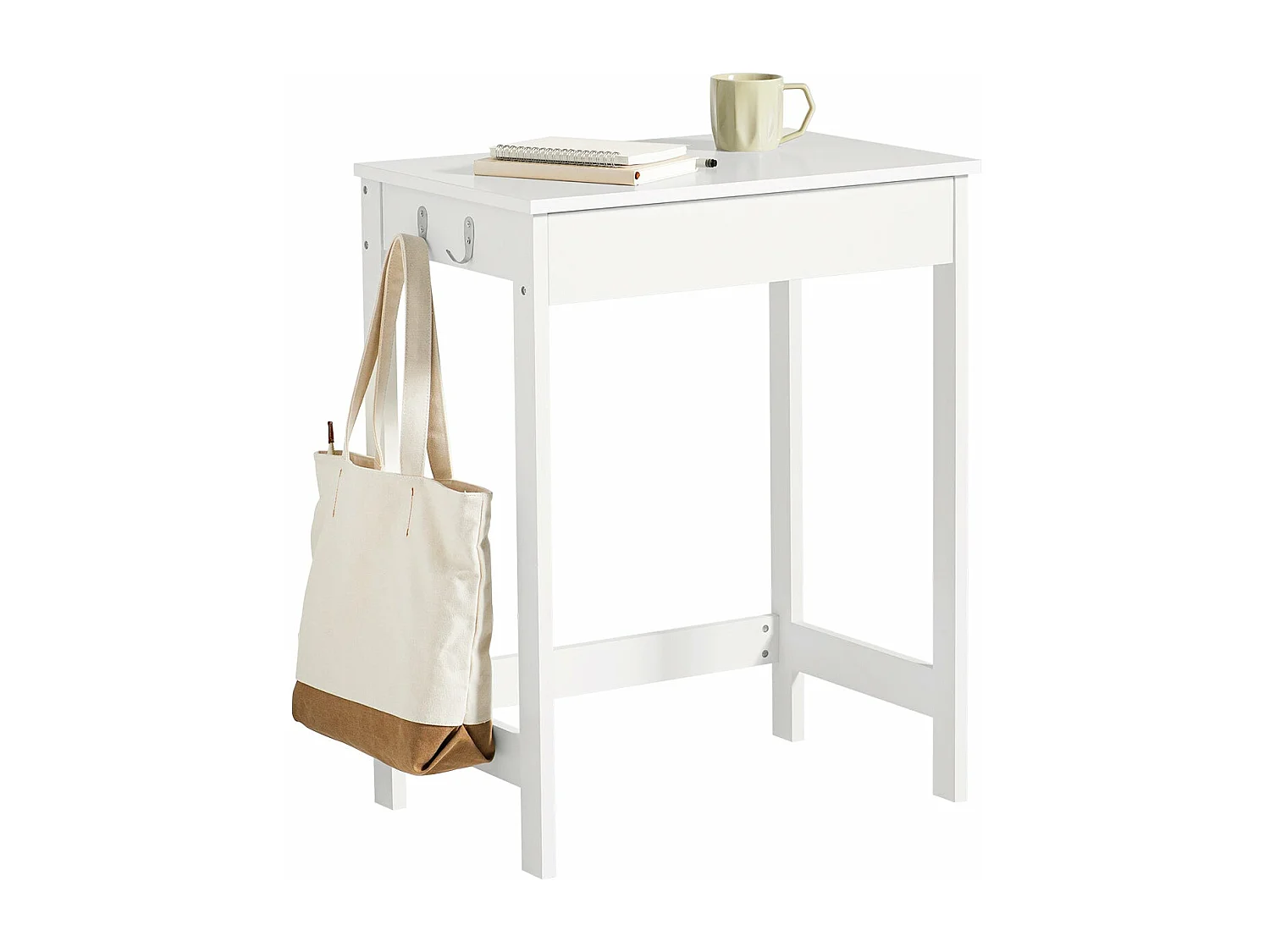 Table Bureau informatique Secrétaire avec 1 tiroir et 2 crochets Bureau d'ordinateur Blanc, FWT43-W