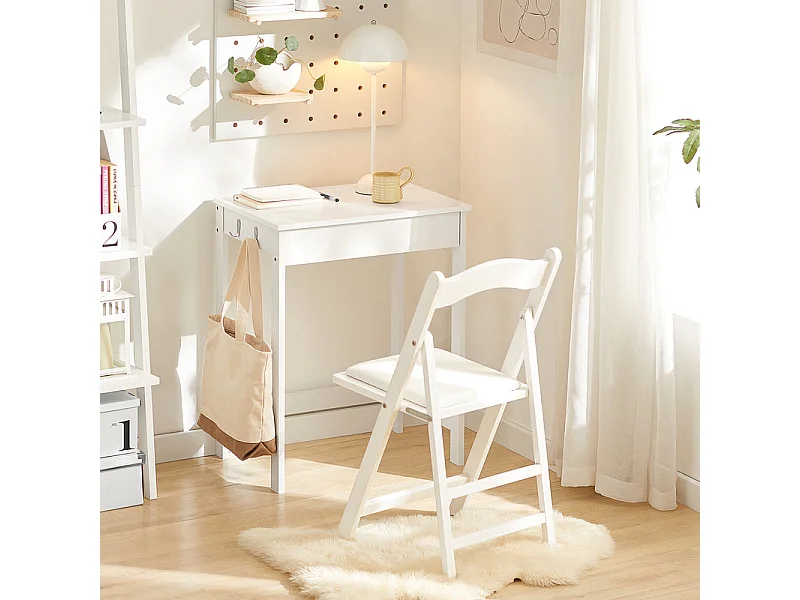 Table Bureau informatique Secrétaire avec 1 tiroir et 2 crochets Bureau d'ordinateur Blanc, FWT43-W