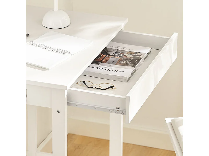 Table Bureau informatique Secrétaire avec 1 tiroir et 2 crochets Bureau d'ordinateur Blanc, FWT43-W