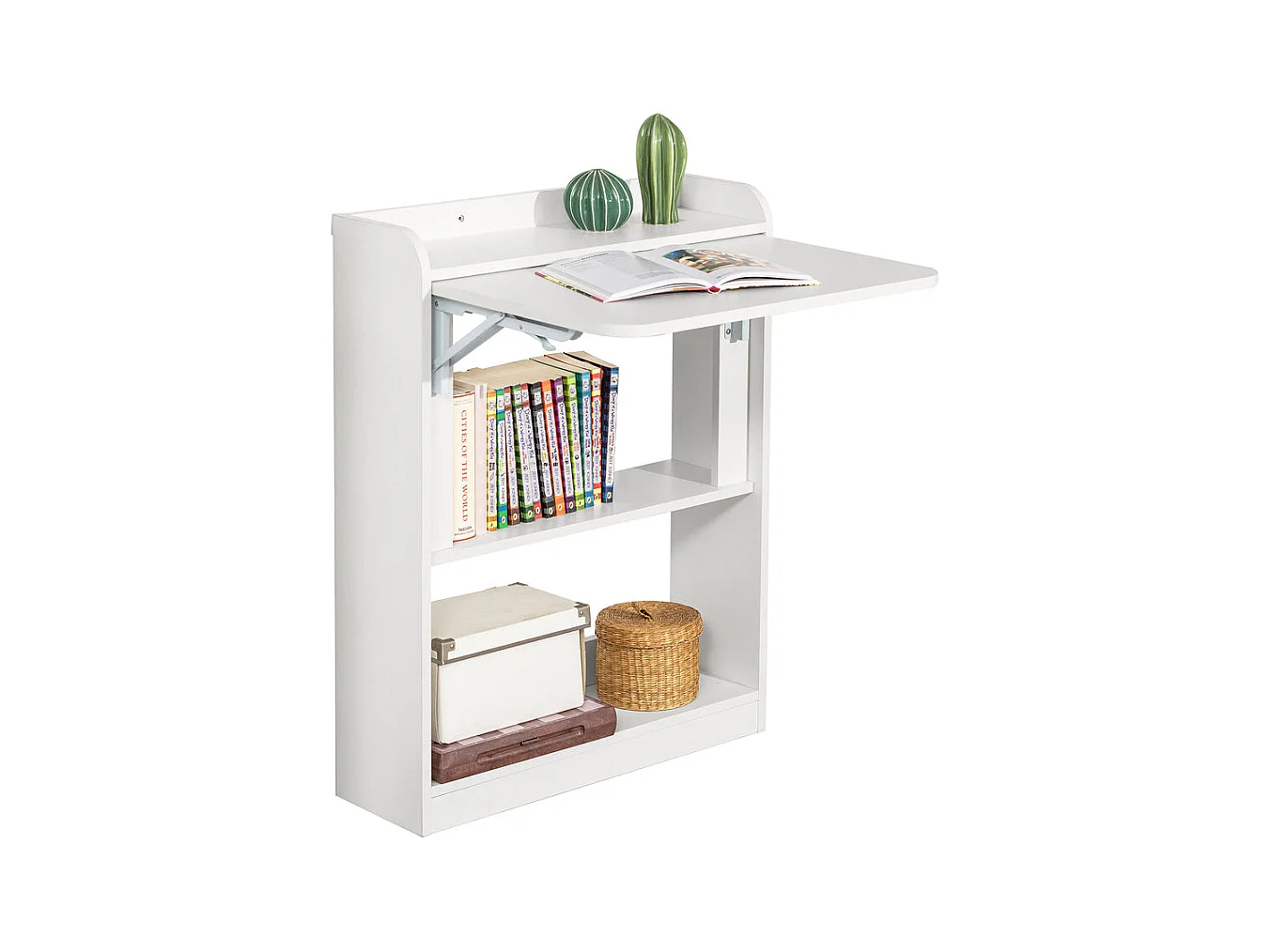 Bureau Pliant, Table D'ordinateur Rabattable Bureau Multifonctionnel Avec Etagères, Fwt92-w