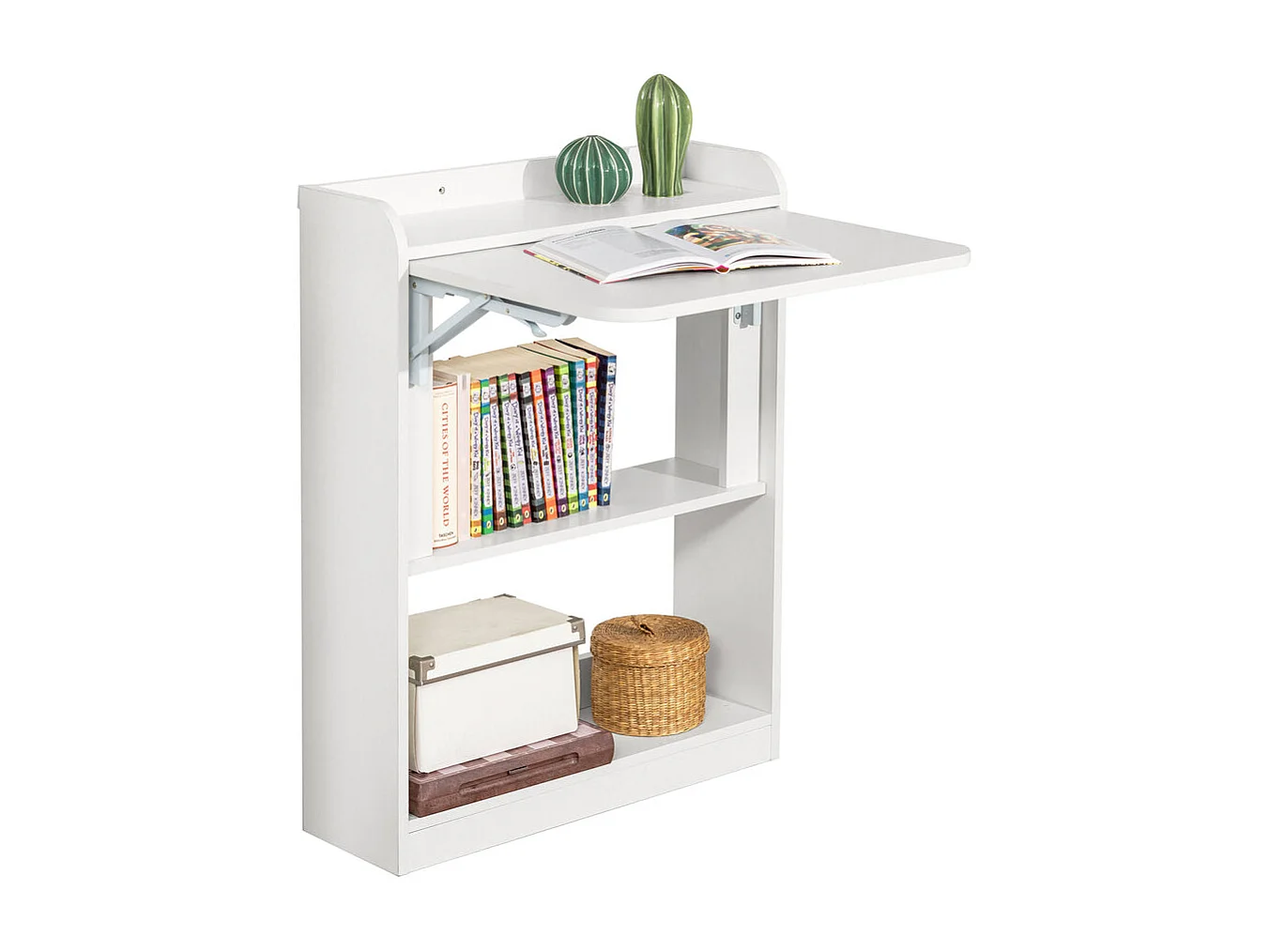 Bureau Pliant, Table D'ordinateur Rabattable Bureau Multifonctionnel Avec Etagères, Fwt92-w