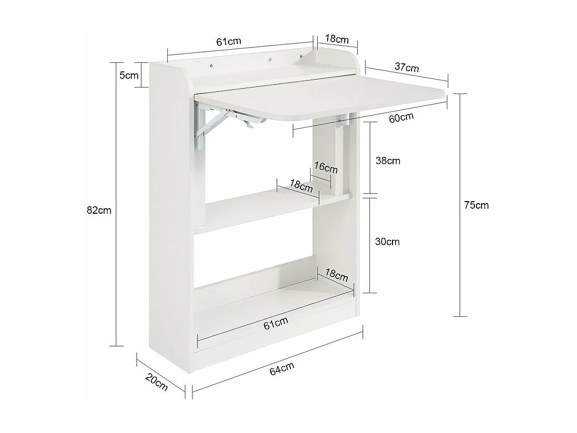 Bureau Pliant, Table D'ordinateur Rabattable Bureau Multifonctionnel Avec Etagères, Fwt92-w
