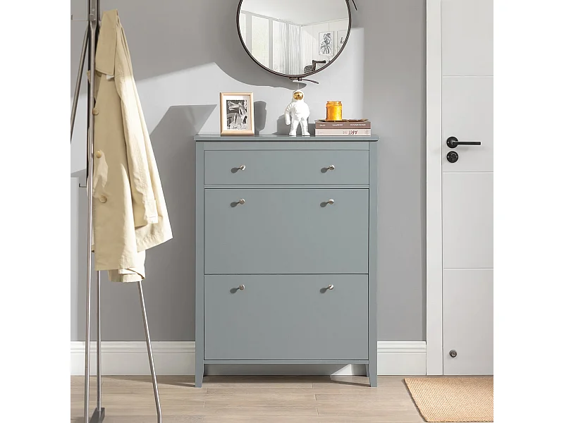 Zapatero 2 solapas Armario de entrada Zapatero con cajón grande Gris 80 x 25 x 108 cm Gris FSR89-HG SoBuy ES