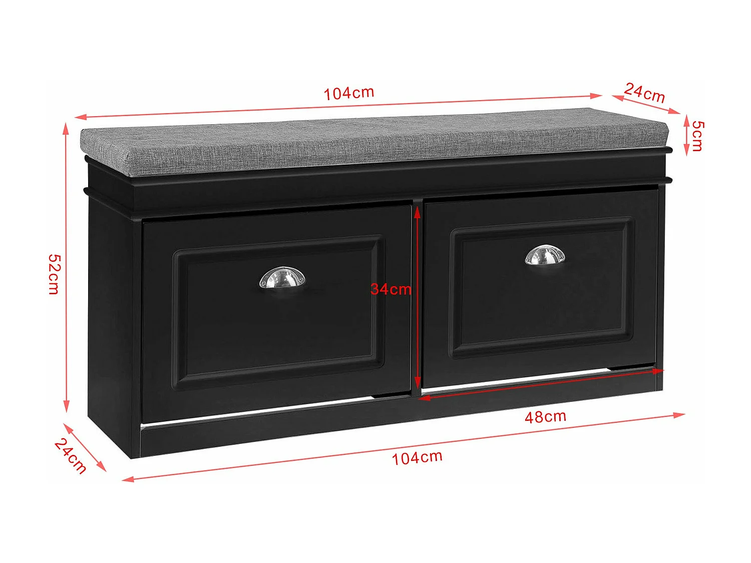 SoBuy FSR64-SCH Schoenenopbergbank Schoenenkast 2 Flappen met Kussen - Zwart