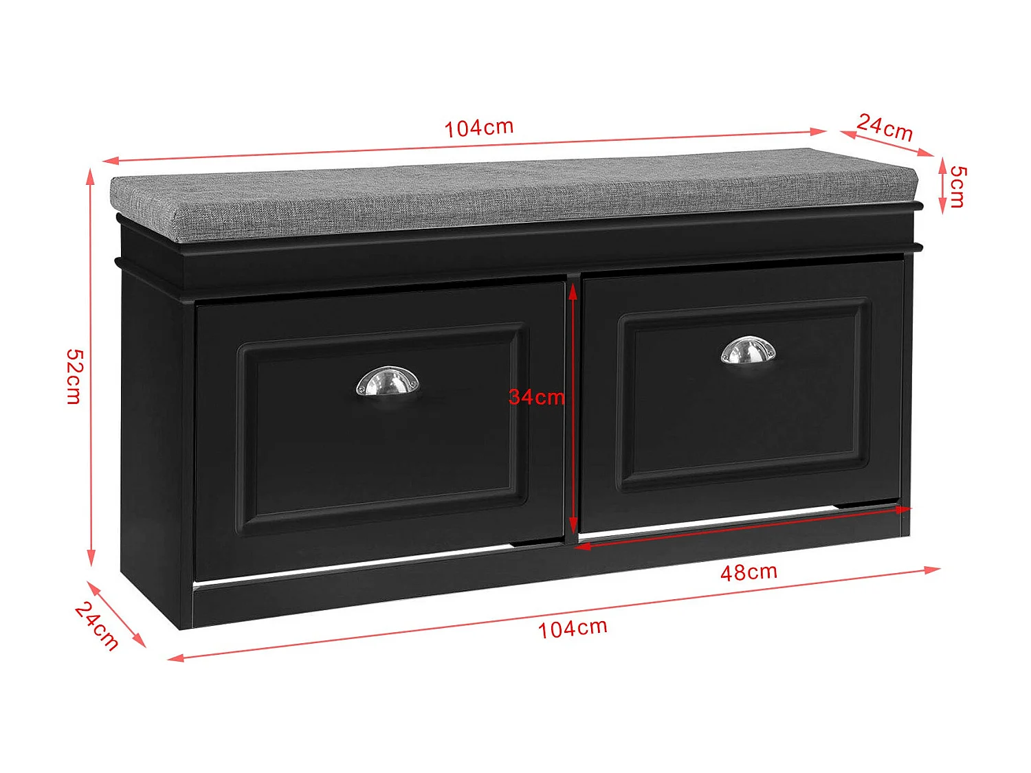 Banc de rangement à Chaussures Armoire à Chaussures 2 Abattants avec Coussin – Noir, FSR64-SCH