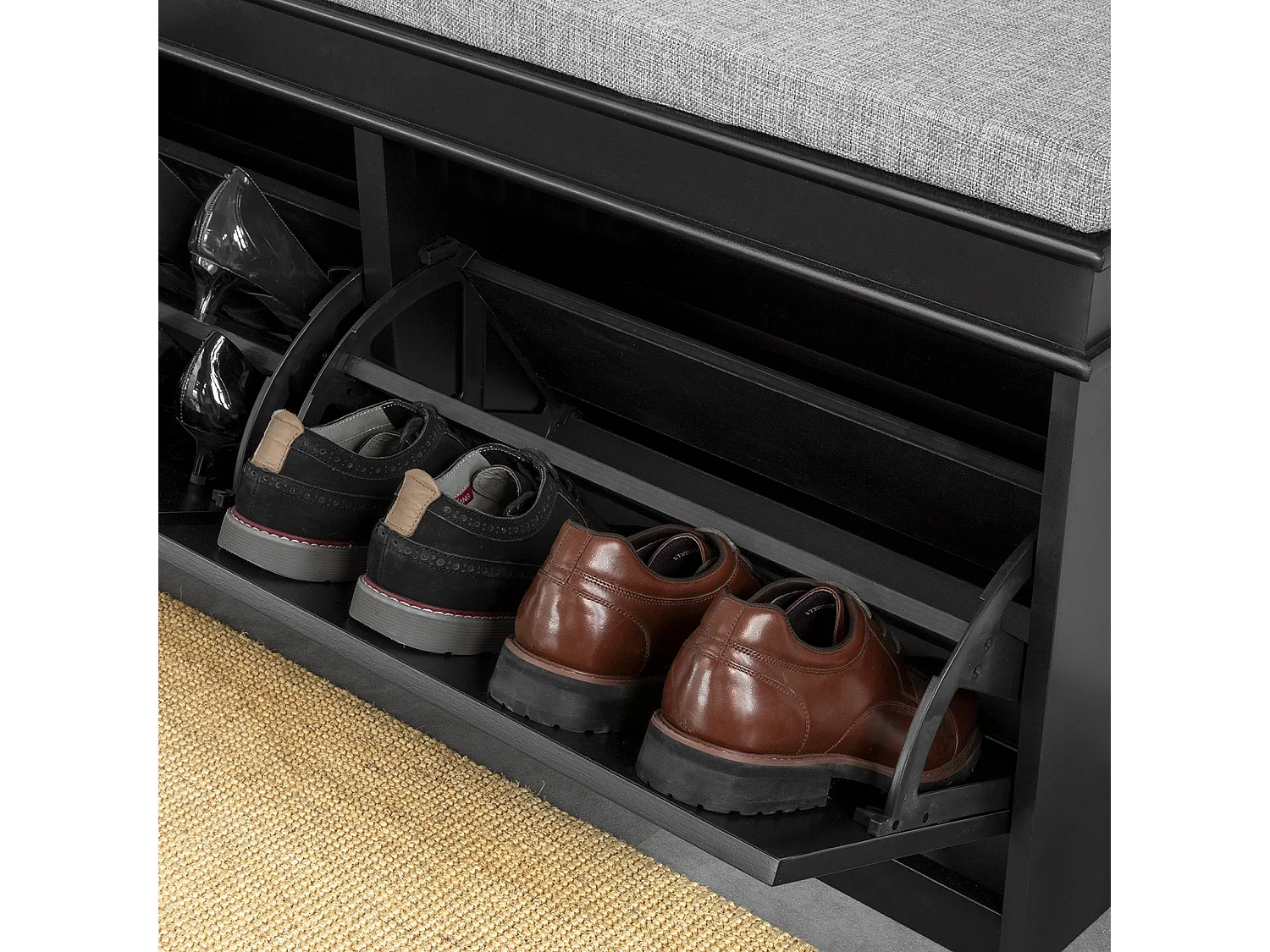 Banc de rangement à Chaussures Armoire à Chaussures 2 Abattants avec Coussin – Noir, FSR64-SCH