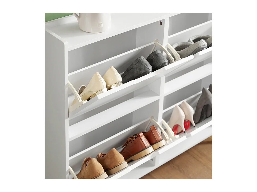 SoBuy FSR100-W Schoenenopbergkast Schoenenkast 4-bladige schoenenkist Hal Opbergkist voor schoenen - Wit, 100x19x91cm