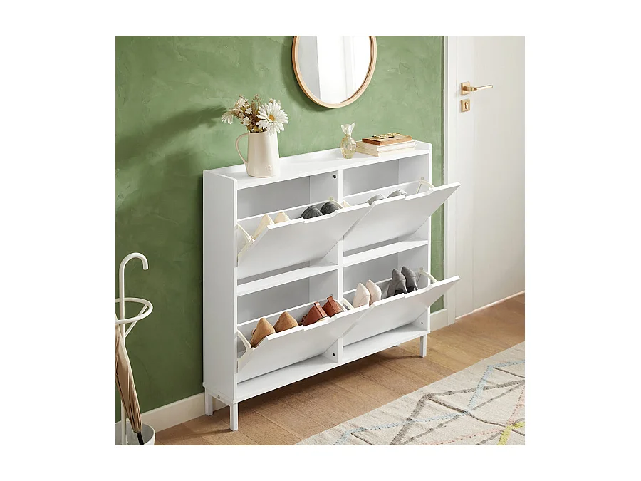 SoBuy FSR100-W Schoenenopbergkast Schoenenkast 4-bladige schoenenkist Hal Opbergkist voor schoenen - Wit, 100x19x91cm