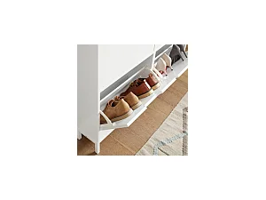 SoBuy FSR100-W Schoenenopbergkast Schoenenkast 4-bladige schoenenkist Hal Opbergkist voor schoenen - Wit, 100x19x91cm