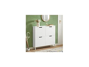 SoBuy FSR100-W Schoenenopbergkast Schoenenkast 4-bladige schoenenkist Hal Opbergkist voor schoenen - Wit, 100x19x91cm