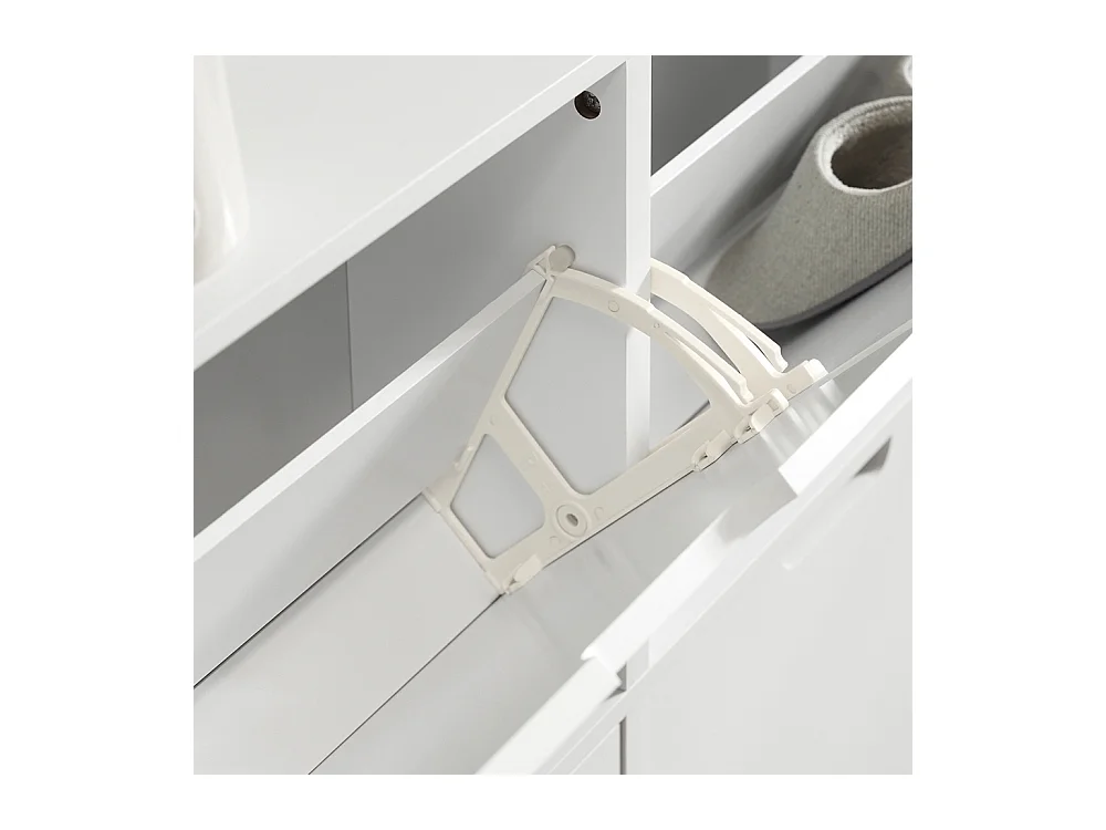 SoBuy FSR100-W Schoenenopbergkast Schoenenkast 4-bladige schoenenkist Hal Opbergkist voor schoenen - Wit, 100x19x91cm