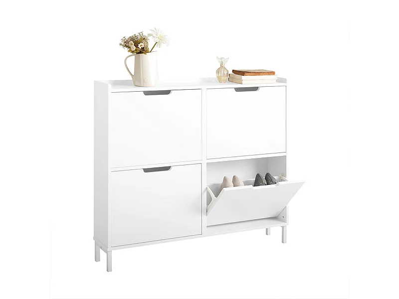 SoBuy FSR100-W Schoenenopbergkast Schoenenkast 4-bladige schoenenkist Hal Opbergkist voor schoenen - Wit, 100x19x91cm