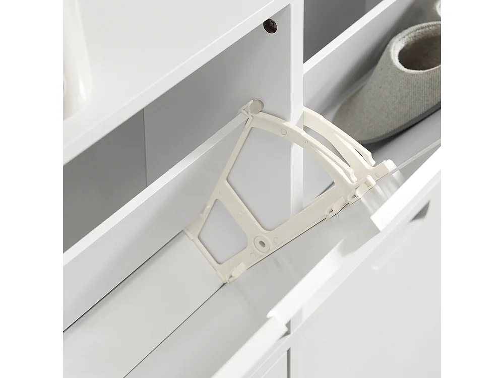 SILVANO Scarpiera Organizer 4 Ripiani - Struttura Bianca Con Barre Cromate - 19x58x65 Cm