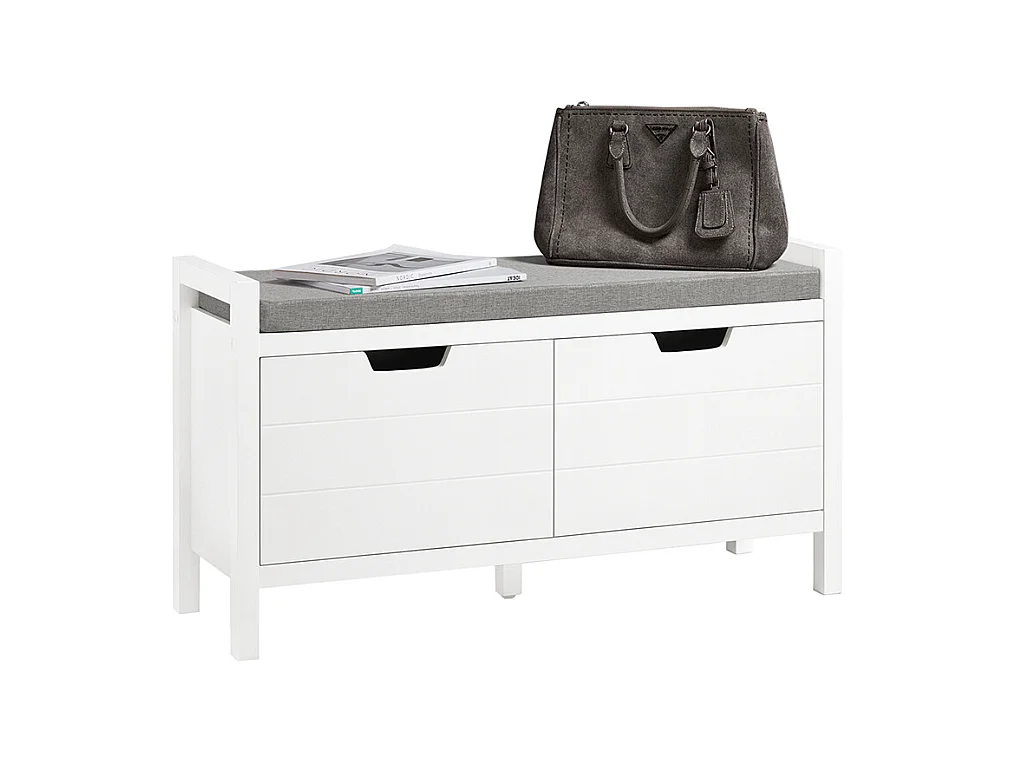 Banc de Rangement Meuble Bas Entrée avec Coussin Rembourré et 2 Portes, Meuble d'Entrée, FSR63-W