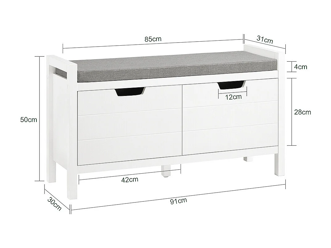 Zapatero Banco con 2 Puertas para Guardar y Ordenar Zapatero Blanco FSR63-II-W SoBuy ES