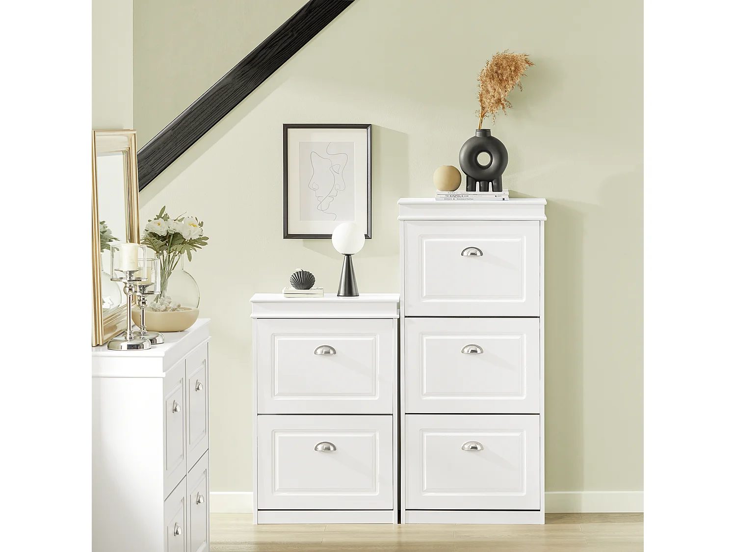 Meuble de Rangement à Chaussures Armoire à Chaussures Commode à Chaussures 3 abattants, FSR94-W