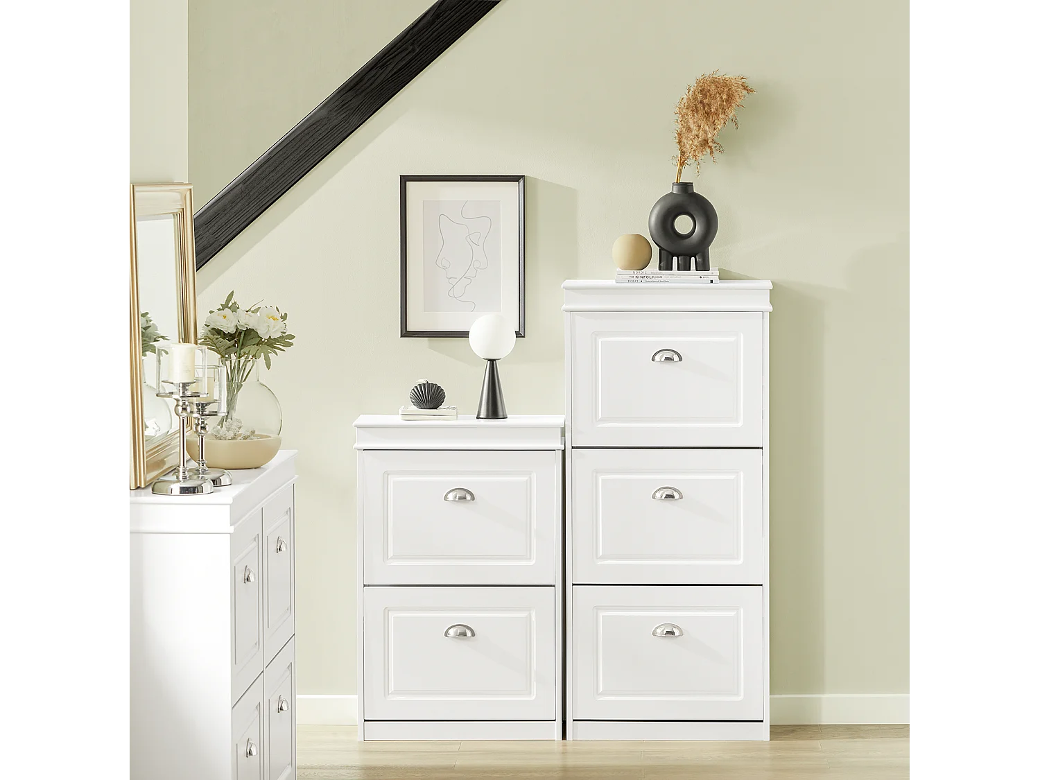 Meuble de Rangement à Chaussures Armoire à Chaussures Commode à Chaussures 3 abattants, FSR94-W