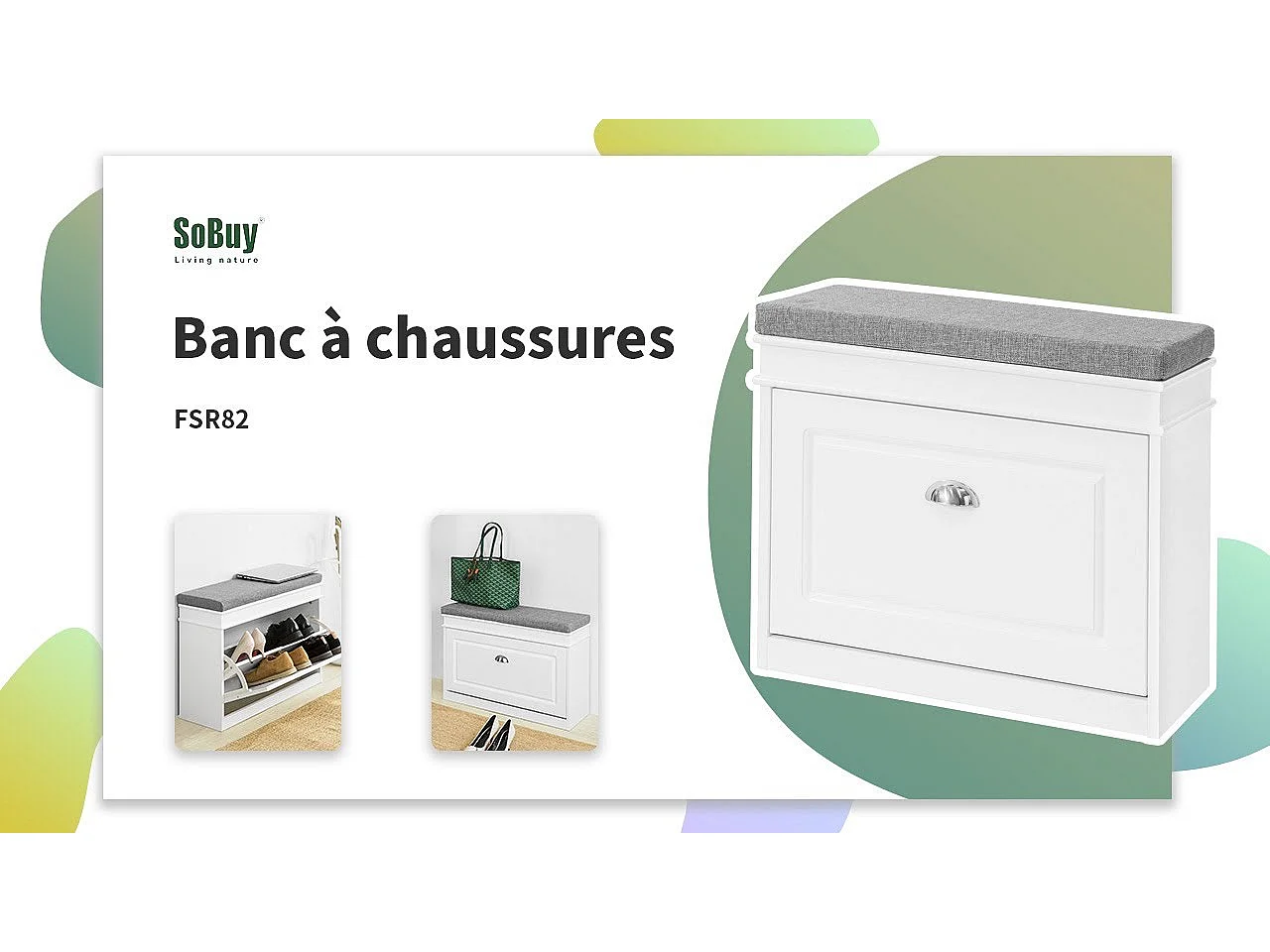 Banc À Chaussures Meuble À Chaussures Avec Assise Coussin Rembourré, 75x24x51 Cm, Fsr82-l-w