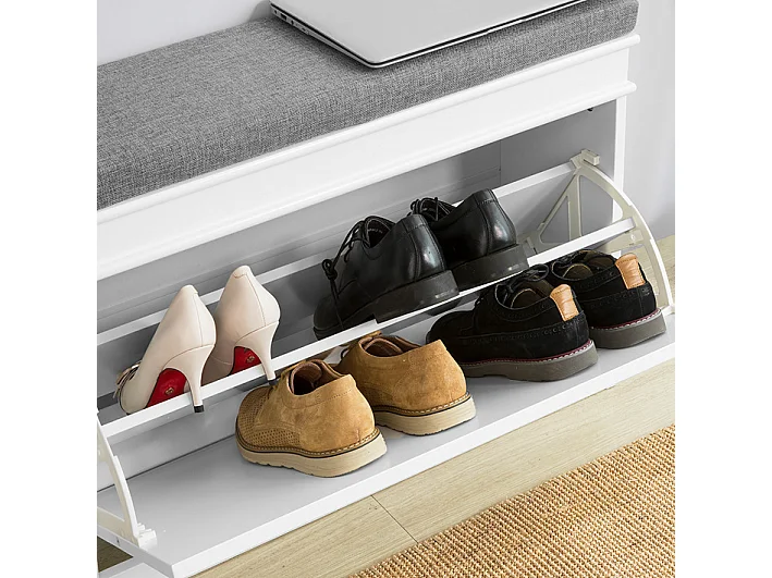 Banc À Chaussures Meuble À Chaussures Avec Assise Coussin Rembourré, 75x24x51 Cm, Fsr82-l-w