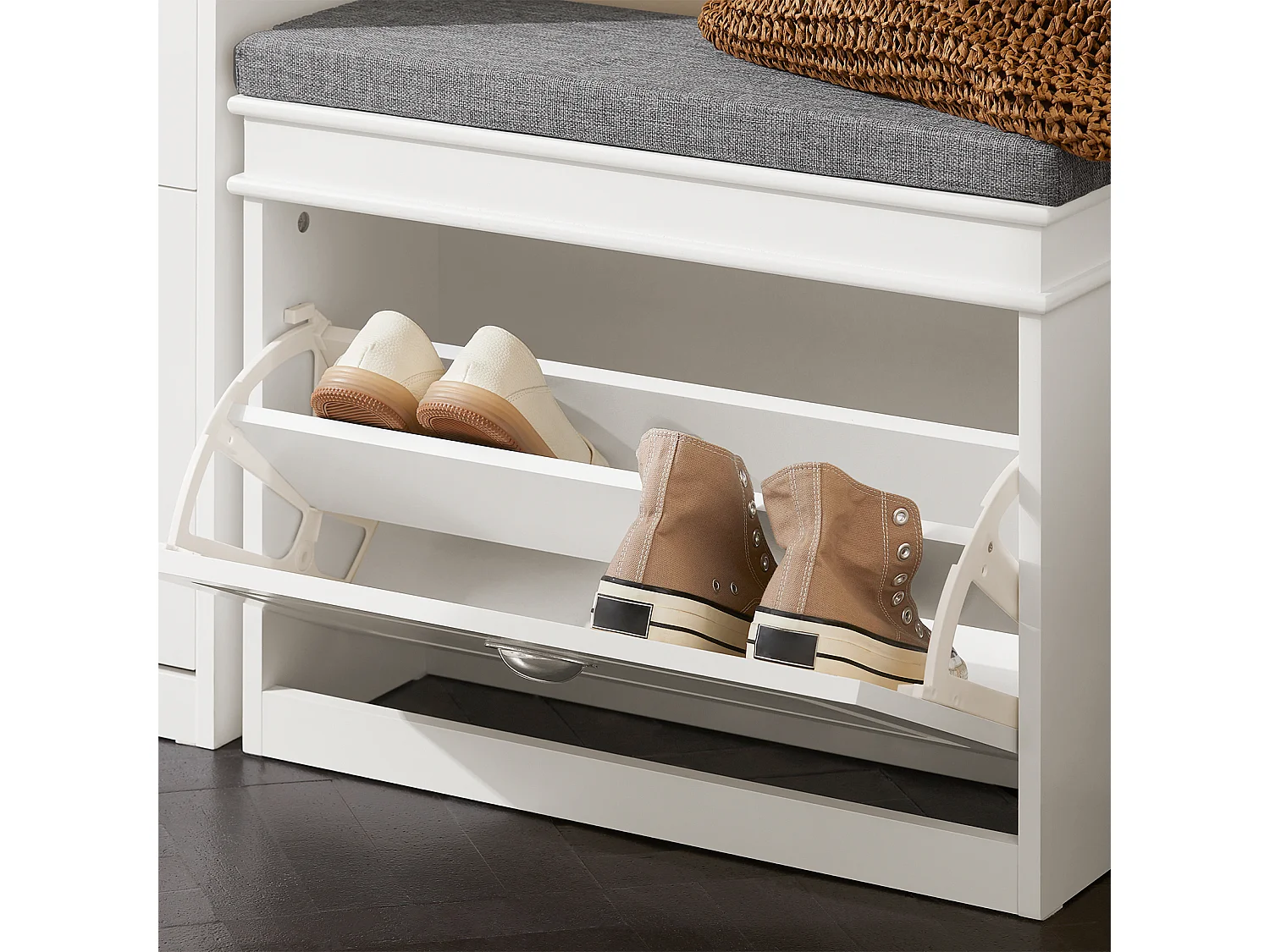 Banc À Chaussures Meuble À Chaussures Avec Assise Coussin Rembourré, 75x24x51 Cm, Fsr82-l-w