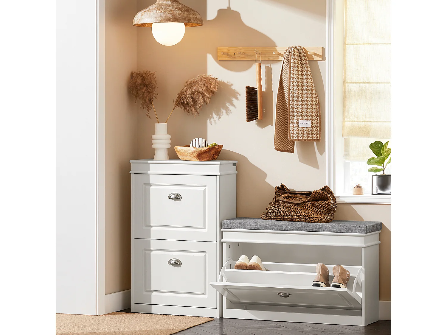 Banc À Chaussures Meuble À Chaussures Avec Assise Coussin Rembourré, 75x24x51 Cm, Fsr82-l-w