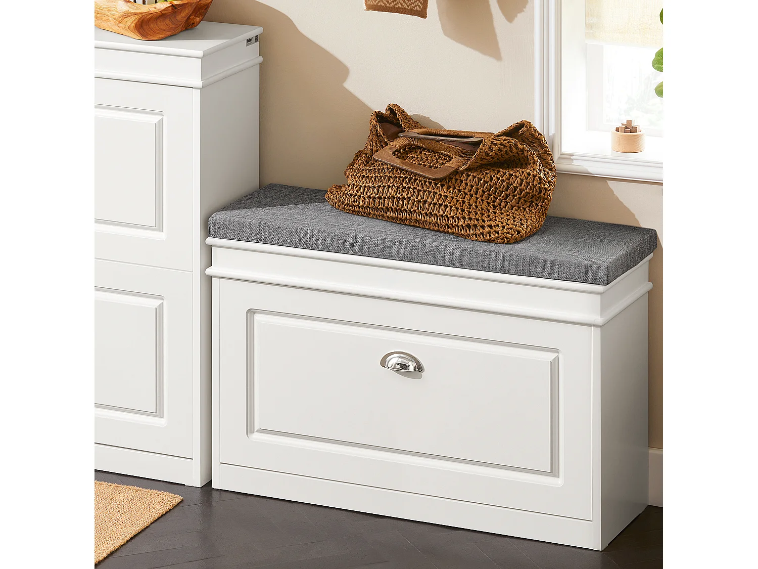 Banc À Chaussures Meuble À Chaussures Avec Assise Coussin Rembourré, 75x24x51 Cm, Fsr82-l-w