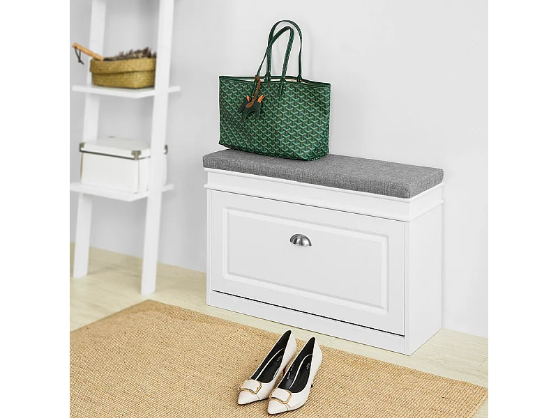 SoBuy Armário de sapatos com prateleira, banco, Banco com sapateira FSR82-L-W