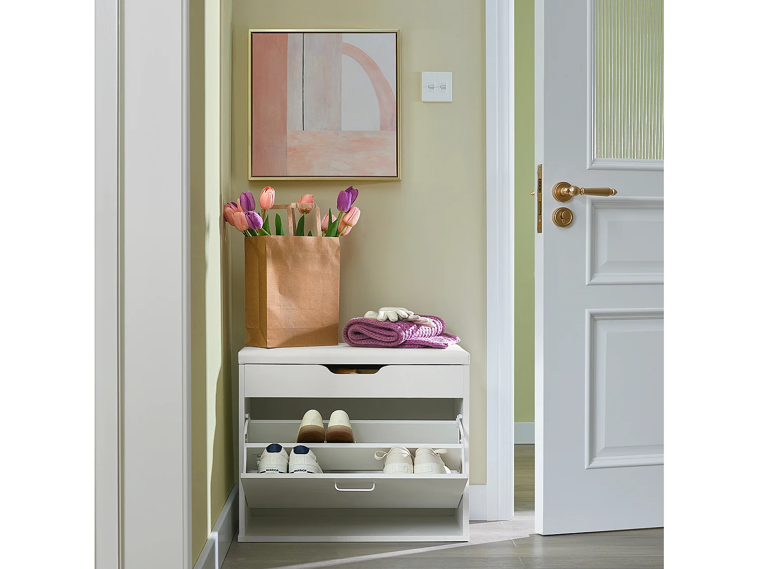 SoBuy FSR95-W Schoenenbank Schoenenkast Schoenenkast Gangkast 1 klep met zitje