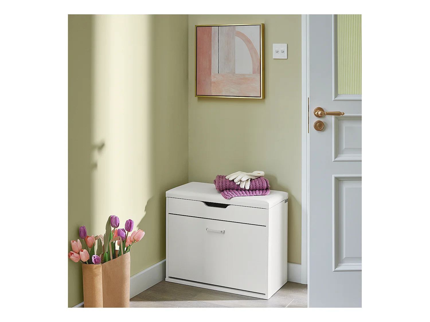 Ławka na buty z siedziskiem i pojemnik Biały FSR95-W