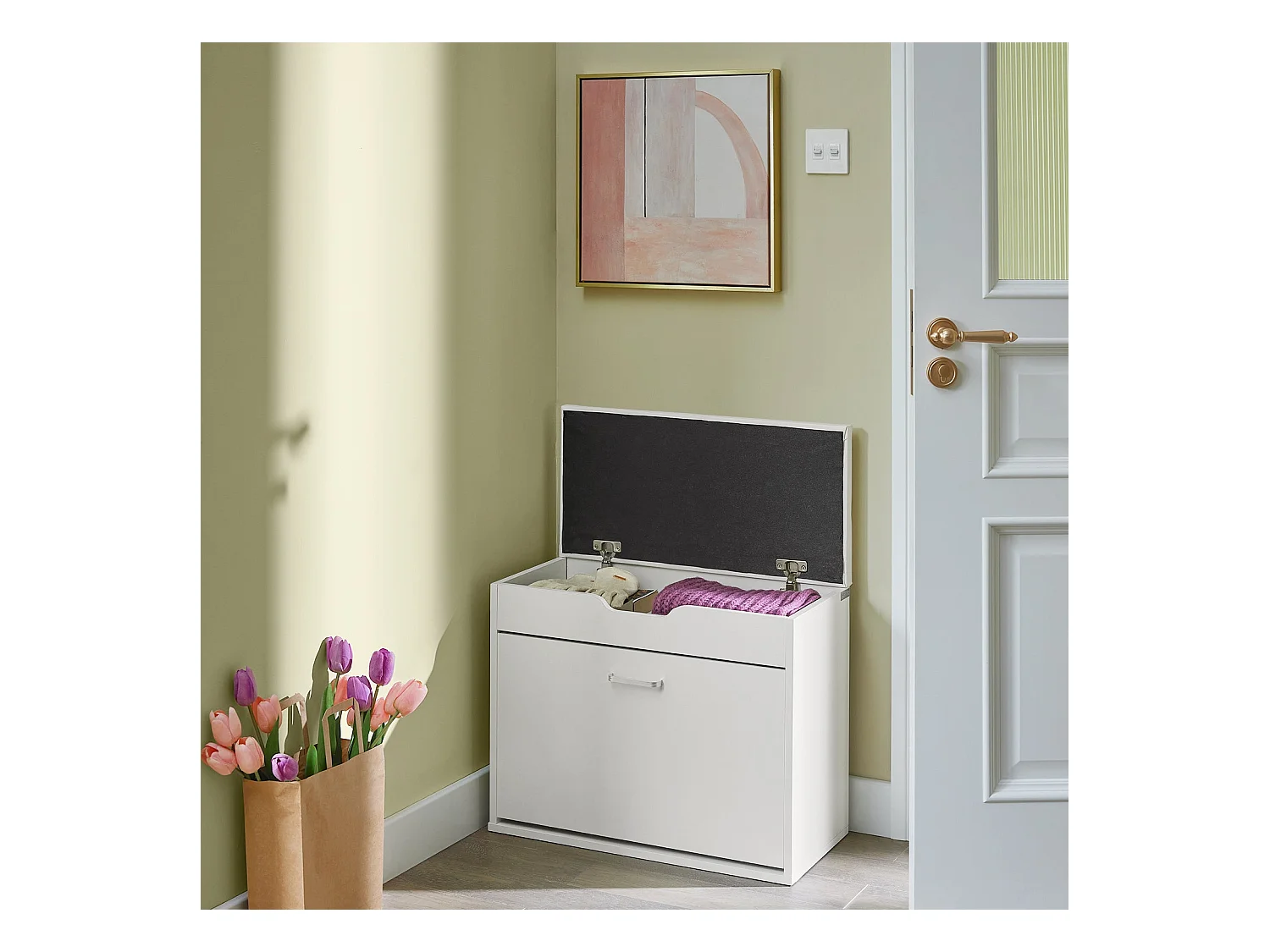 Ławka na buty z siedziskiem i pojemnik Biały FSR95-W