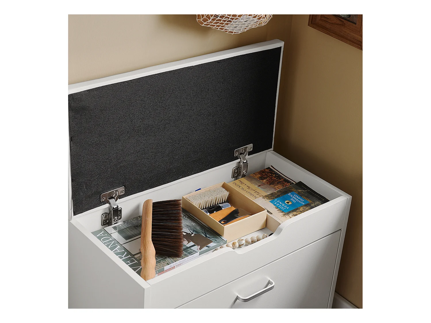 Ławka na buty z siedziskiem i pojemnik Biały FSR95-W