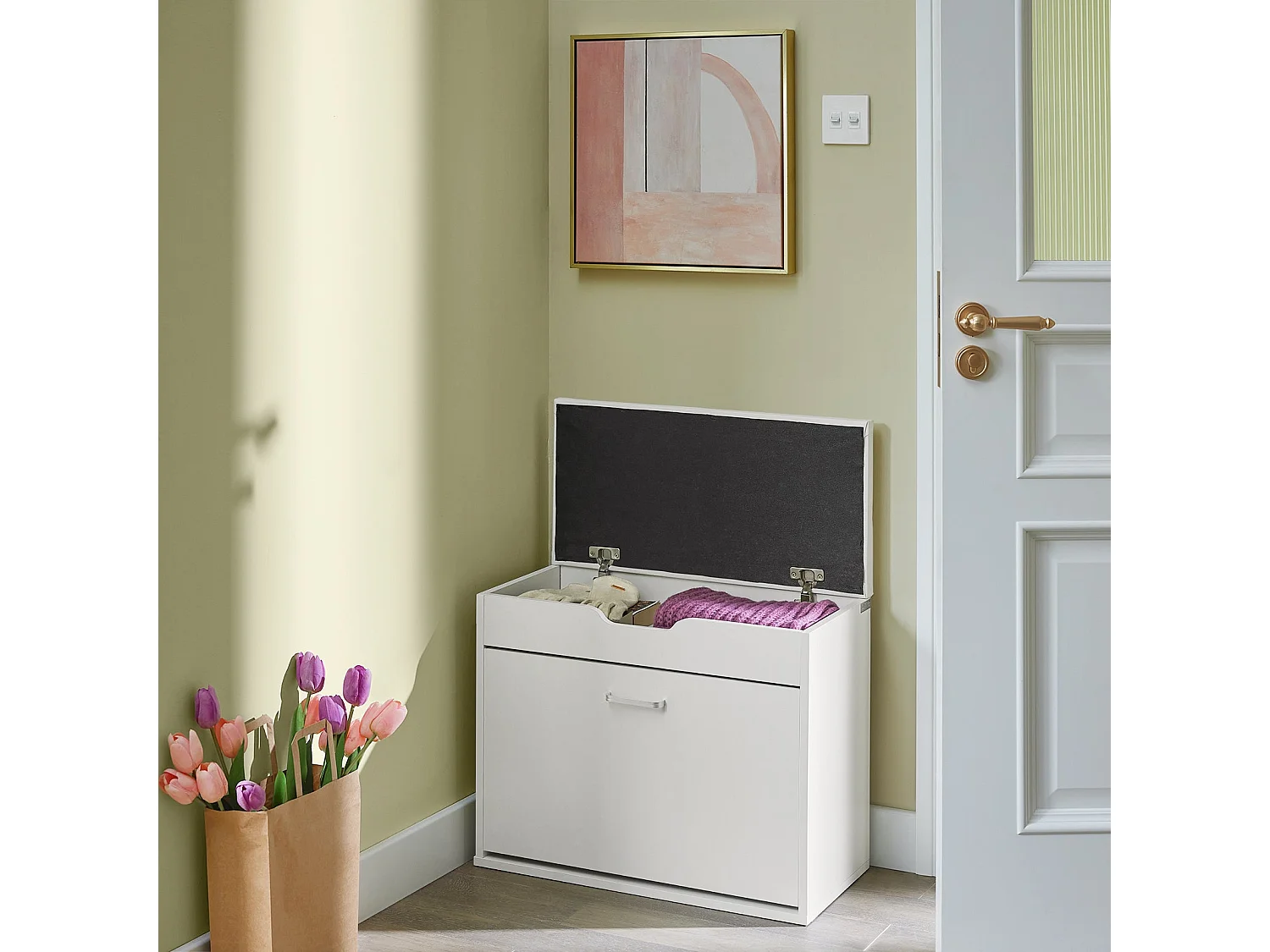 Banc à Chaussures Meuble Chaussures Commode à Chaussures Meuble d’entrée 1 abattant, FSR95-W