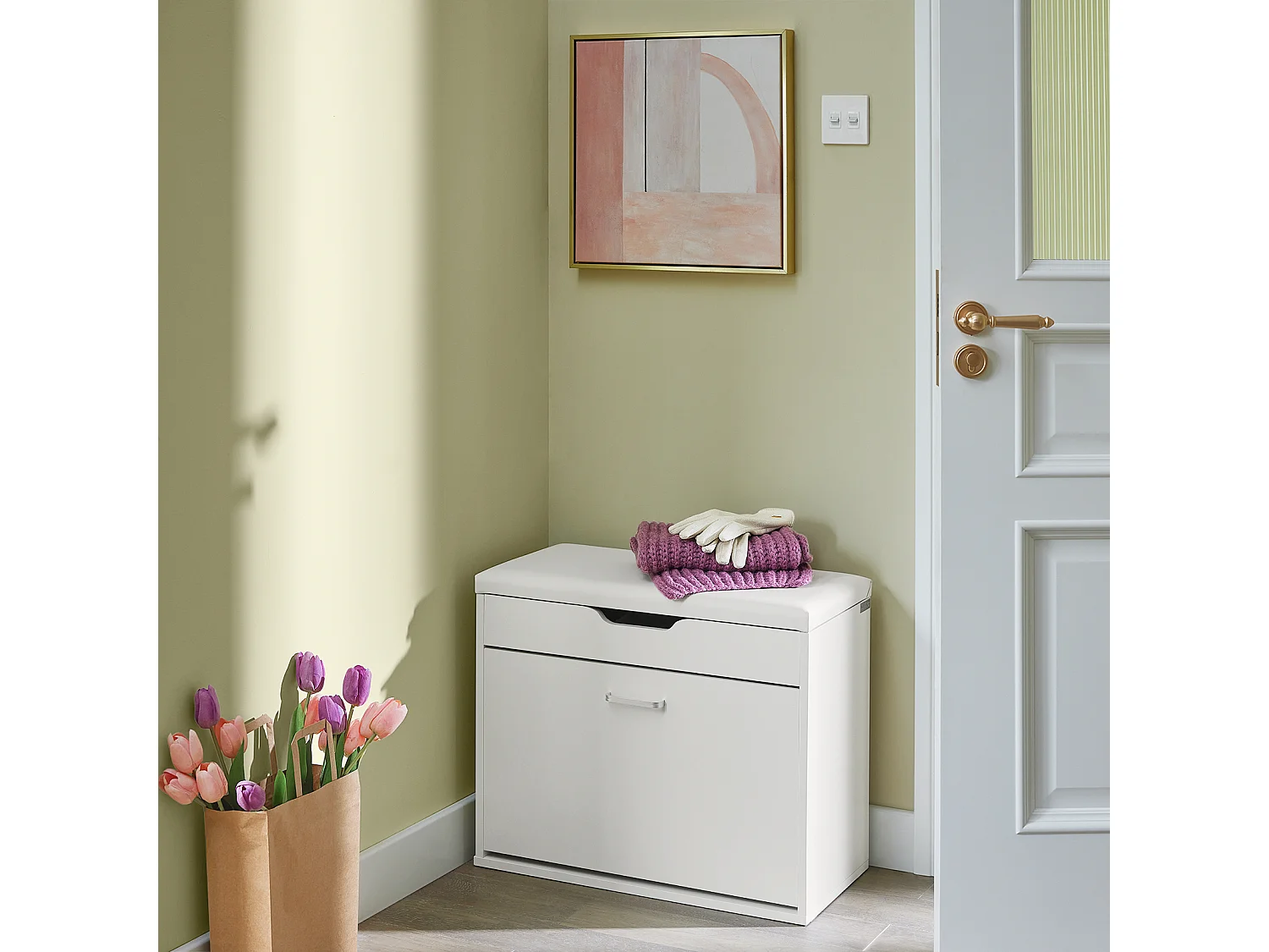 Banc à Chaussures Meuble Chaussures Commode à Chaussures Meuble d’entrée 1 abattant, FSR95-W