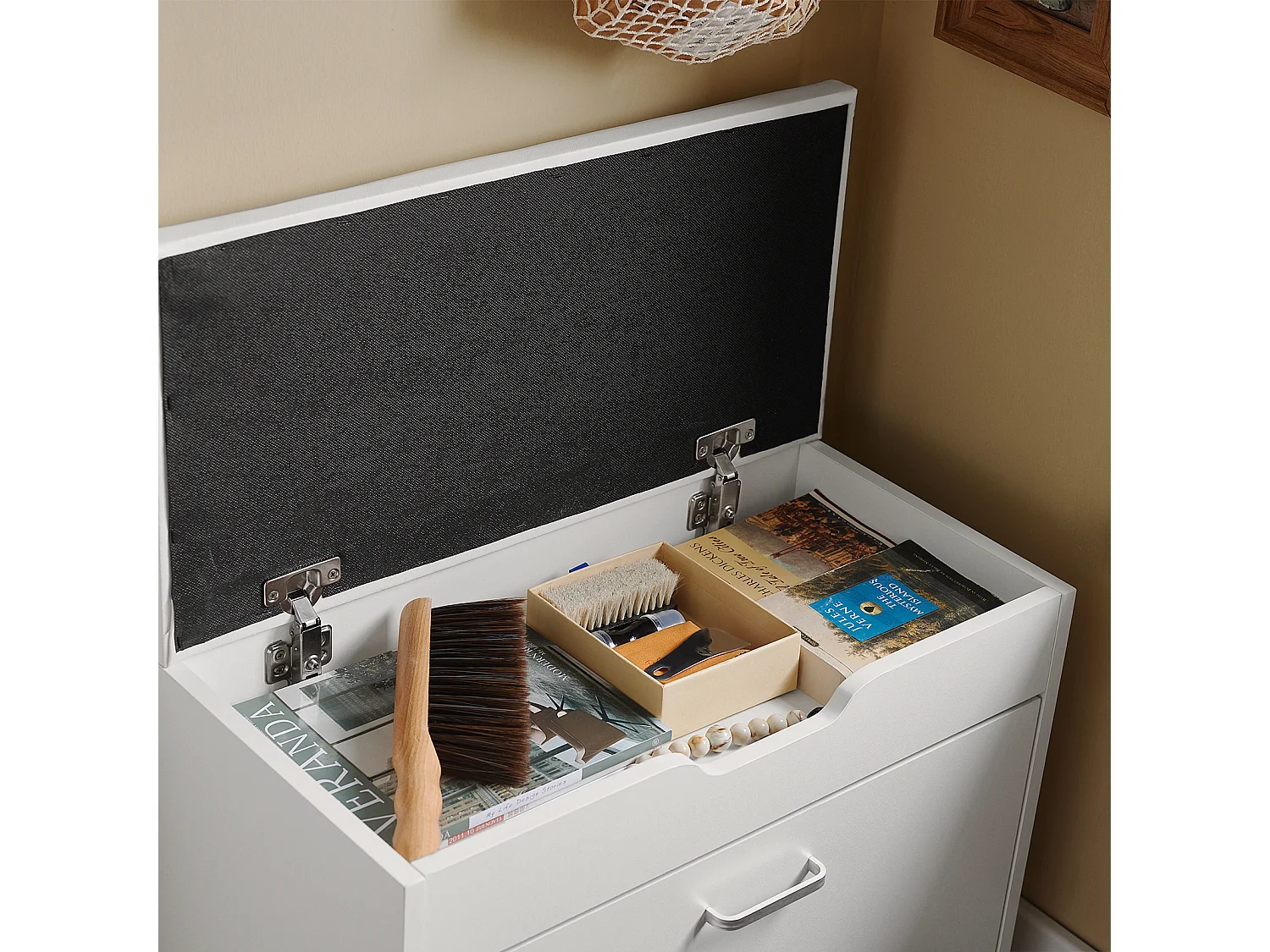 Ławka na buty z siedziskiem i pojemnik Biały FSR95-W