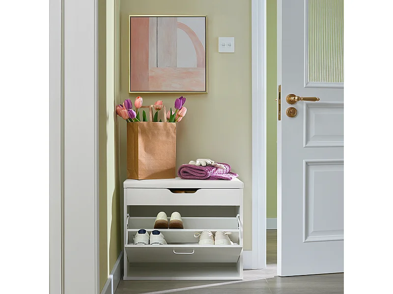 Ławka na buty z siedziskiem i pojemnik Biały FSR95-W