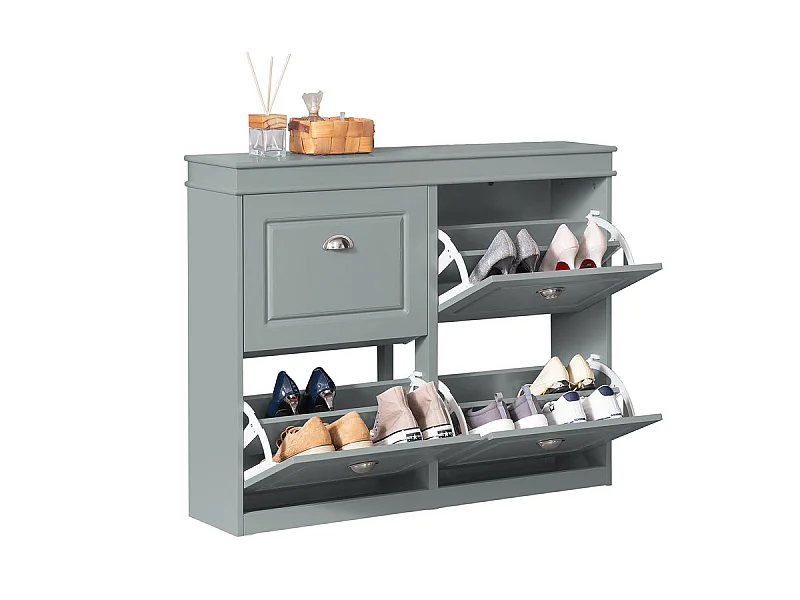 Armoire À Chaussures 4 Abattants Meuble D'entrée Pour Chaussures, Gris, Fsr79-hg