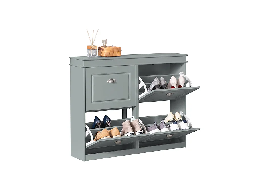 Armoire À Chaussures 4 Abattants Meuble D'entrée Pour Chaussures, Gris, Fsr79-hg