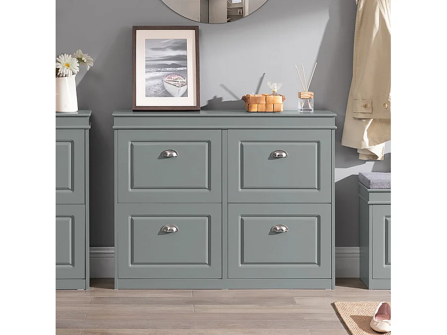 SoBuy FSR79-HG Schoenenkast met 4 Kleppen Schoenenrek Schoenenkipper met 8 Planken - Grijs it BHT ca.: 105x82x24cm