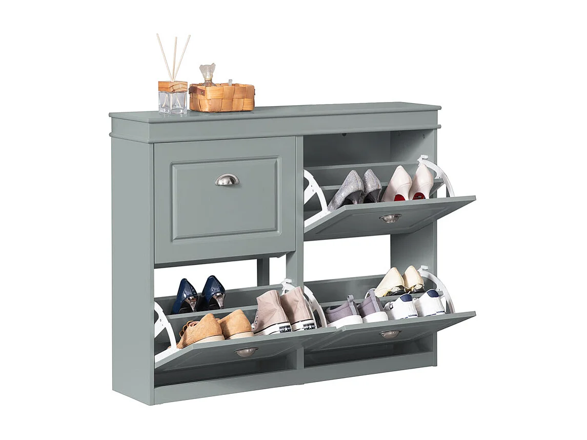 SoBuy FSR79-HG Schoenenkast met 4 Kleppen Schoenenrek Schoenenkipper met 8 Planken - Grijs it BHT ca.: 105x82x24cm
