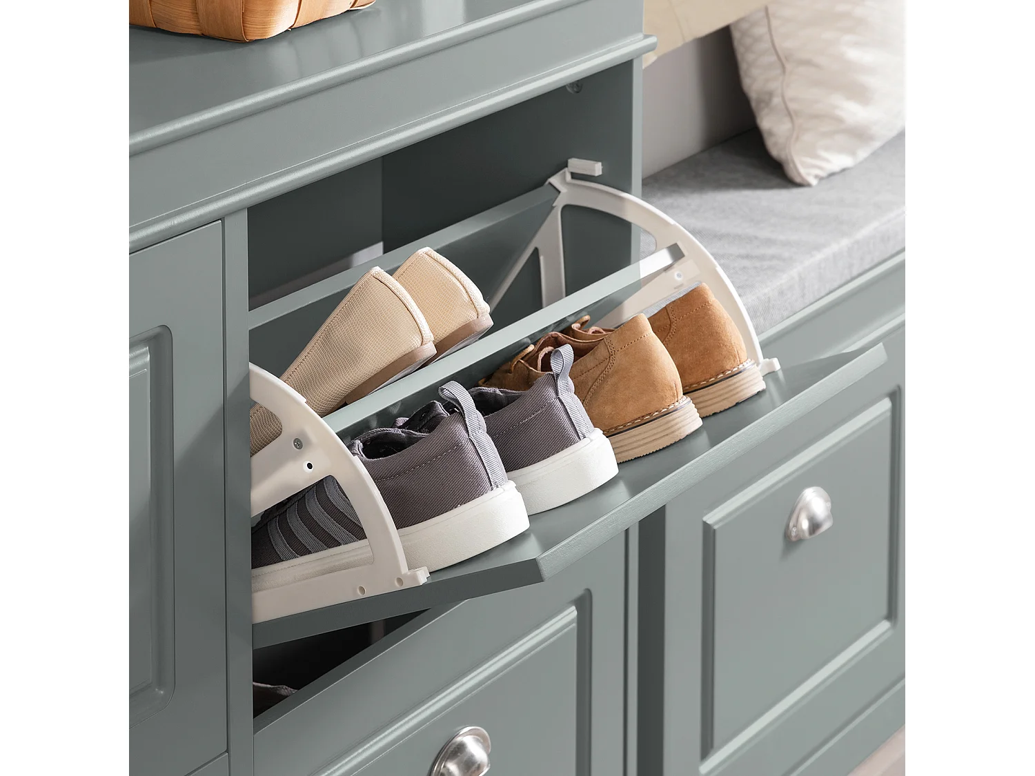 SoBuy FSR79-HG Schoenenkast met 4 Kleppen Schoenenrek Schoenenkipper met 8 Planken - Grijs it BHT ca.: 105x82x24cm