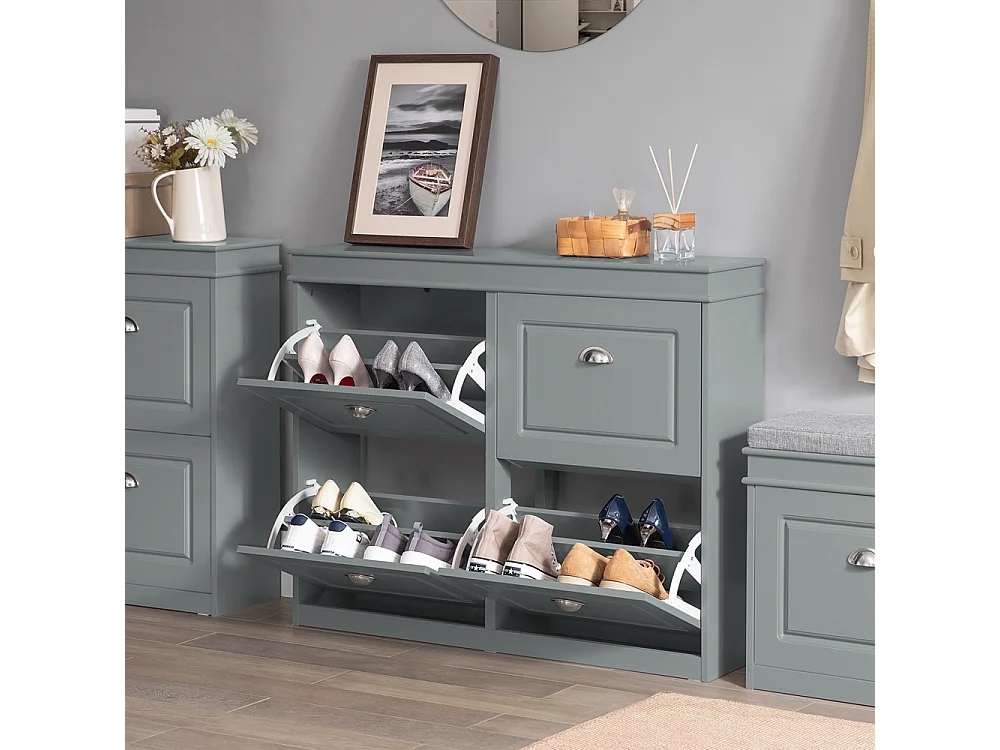 SoBuy FSR79-HG Schoenenkast met 4 Kleppen Schoenenrek Schoenenkipper met 8 Planken - Grijs it BHT ca.: 105x82x24cm